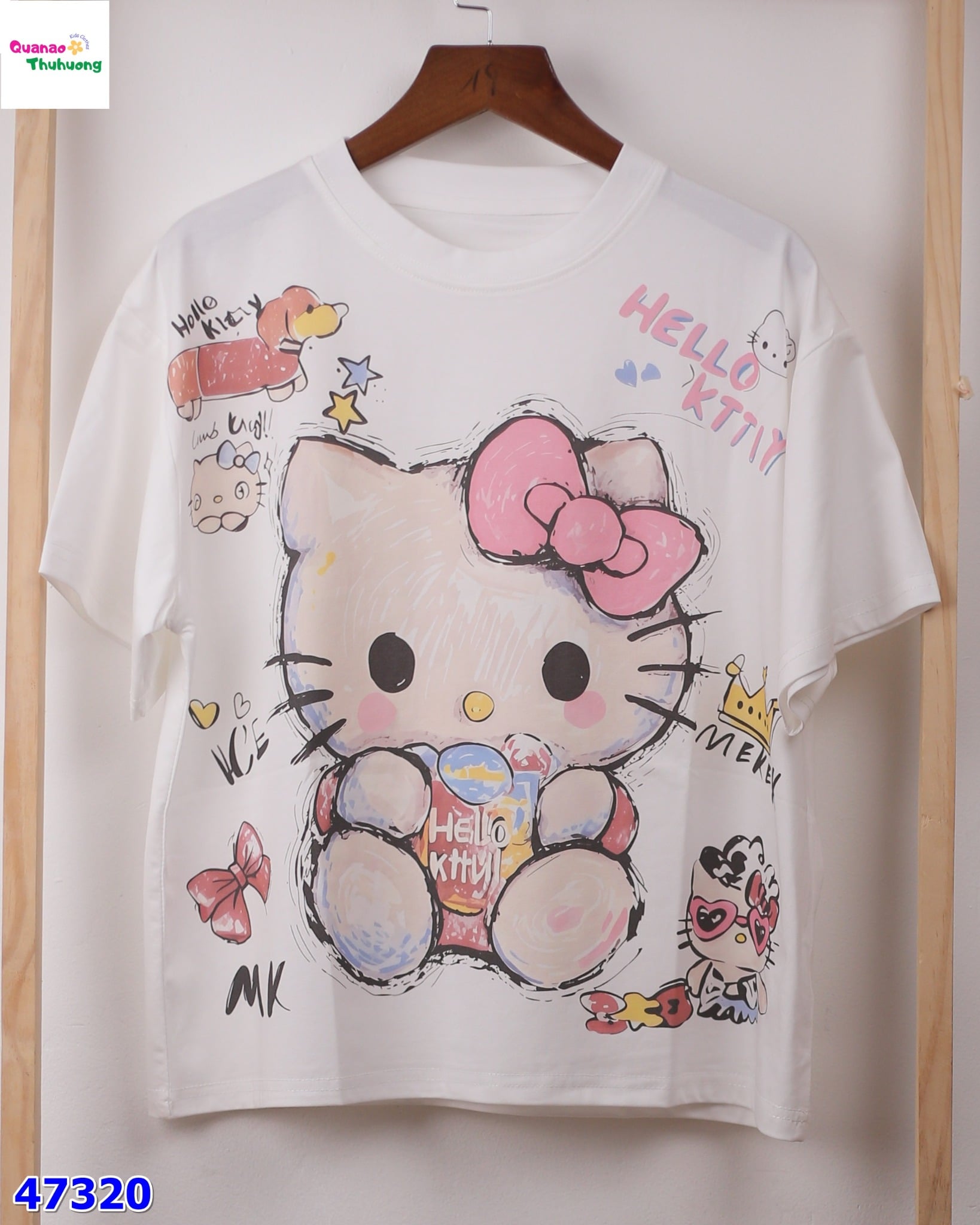 Áo thun trắng Hello Kitty vương miện