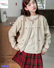 Set 3 món Áo len kem nấm + chân váy caro đỏ