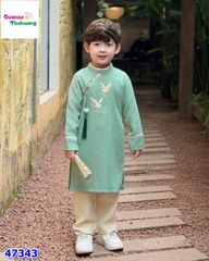 Áo dài Cúc Chi xanh thêu hạc Như Ý