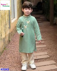 Áo dài Cúc Chi xanh thêu hạc Như Ý