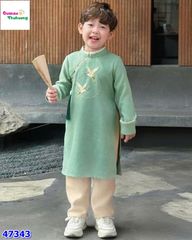 Áo dài Cúc Chi xanh thêu hạc Như Ý