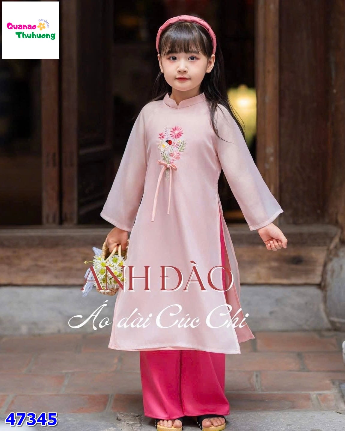 Áo dài Cúc chi hồng Anh Đào