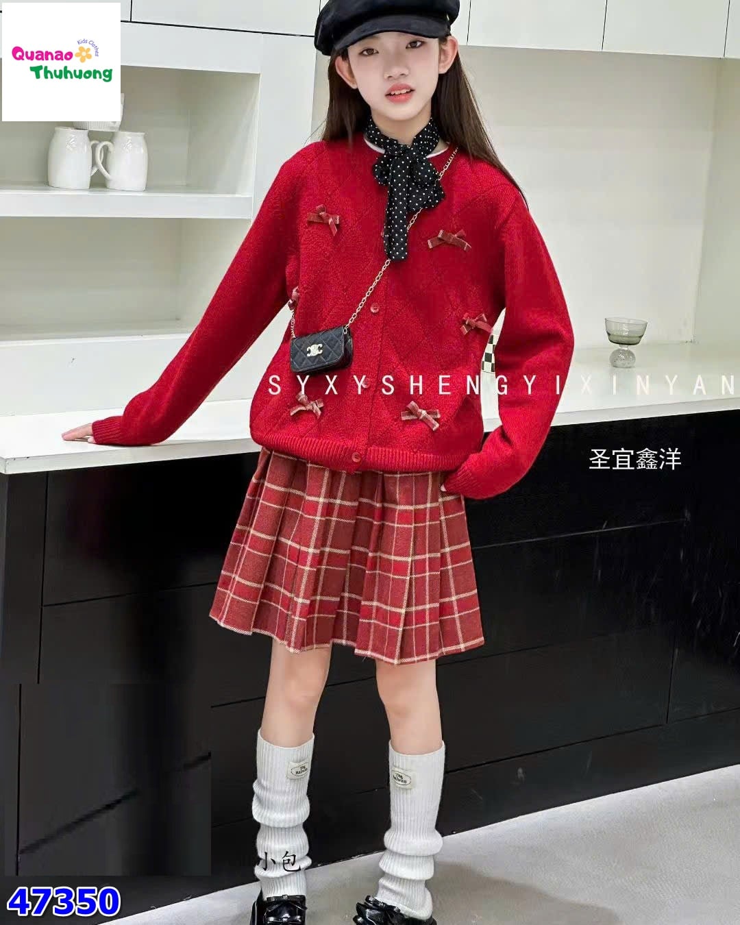 Set 3CT Áo len đỏ dính nơ (tặng túi đeo)