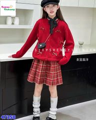 Set 3CT Áo len đỏ dính nơ (tặng túi đeo)