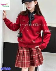 Set 3CT Áo len đỏ dính nơ (tặng túi đeo)