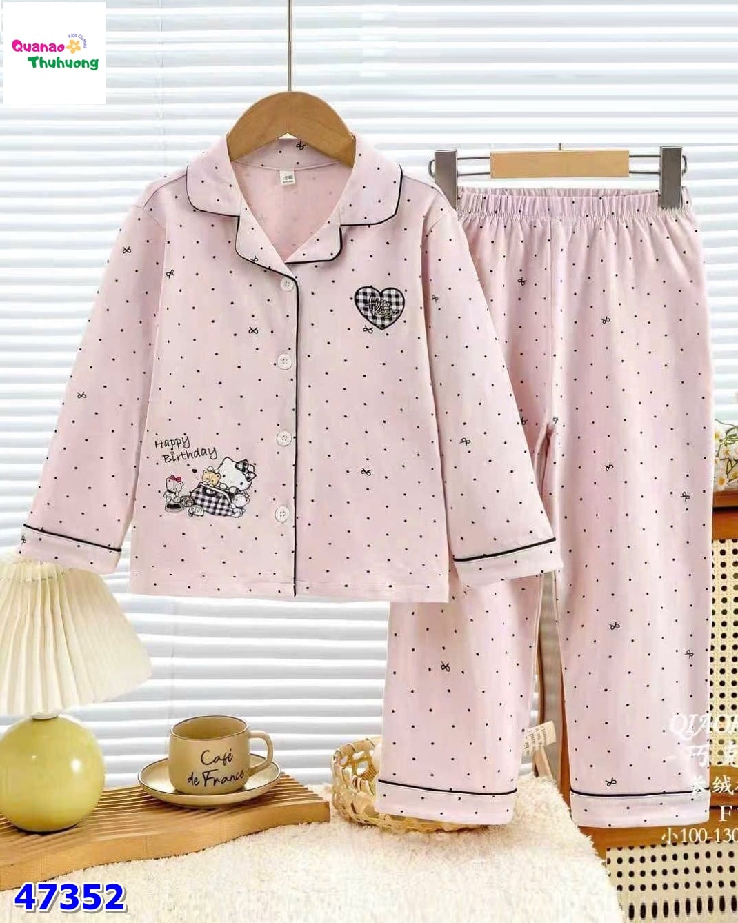 Pyjma hồng Kitty trái tim