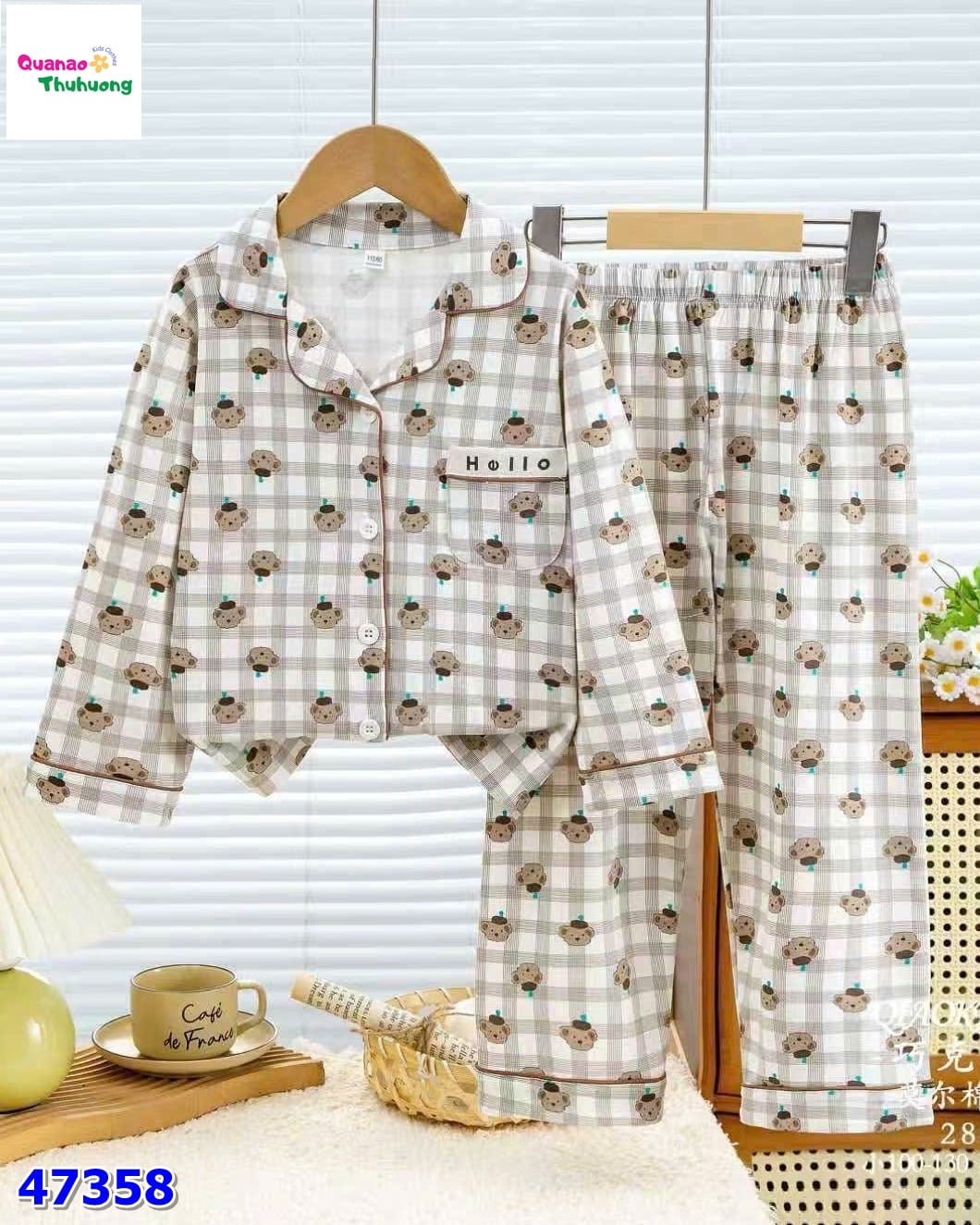 Pyjama caro nâu gấu