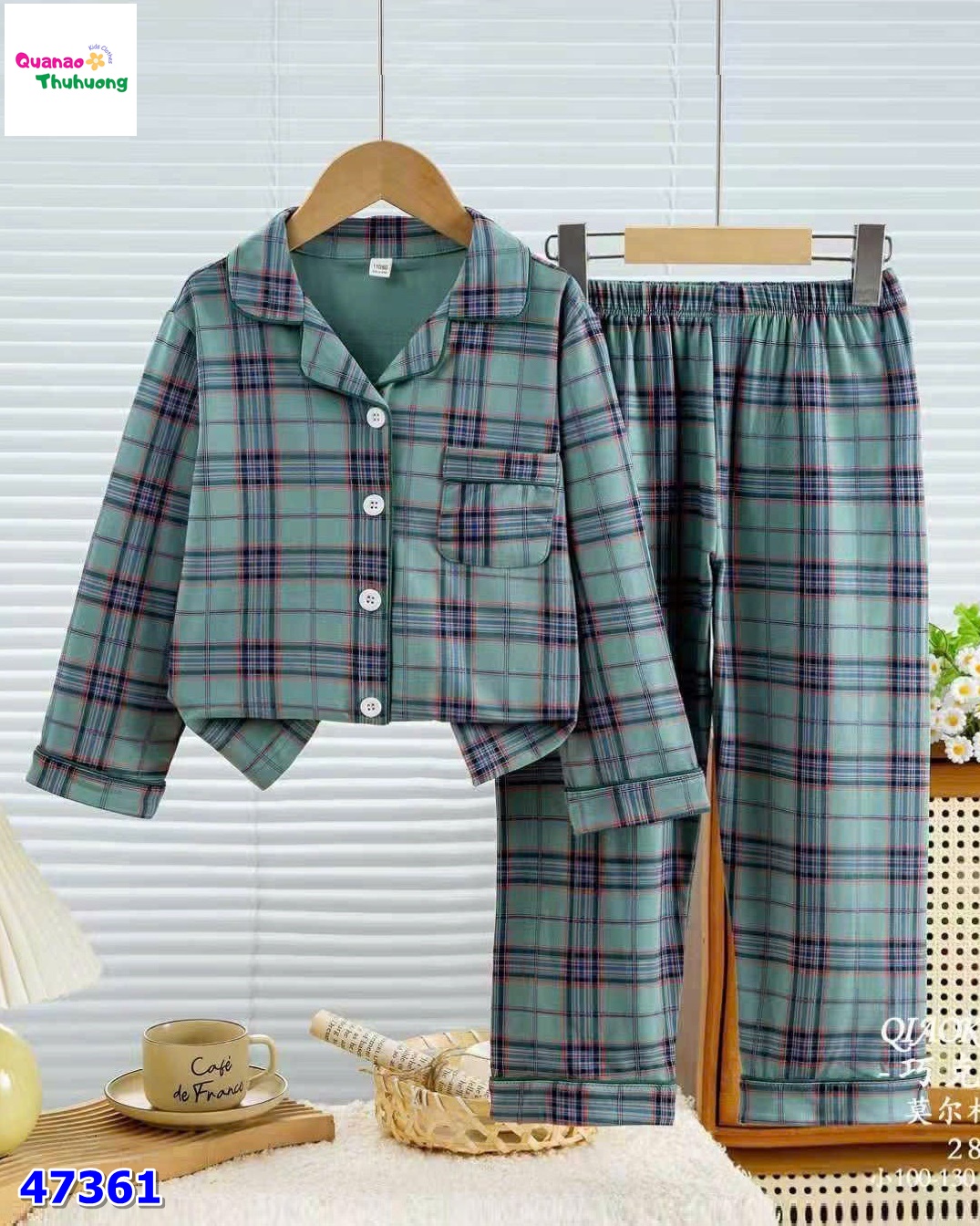 Pyjama caro xanh lá