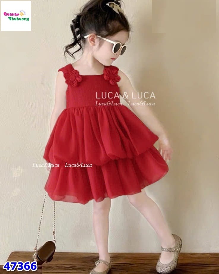 Đầm Luca đỏ váy bí 2 tầng