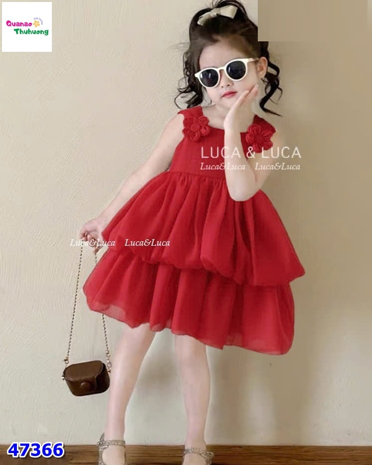 Đầm Luca đỏ váy bí 2 tầng