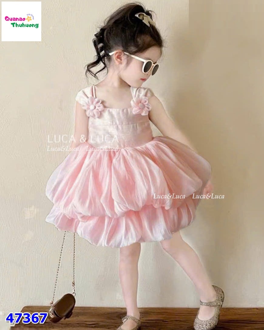 Đầm Luca hồng váy bí 2 tầng