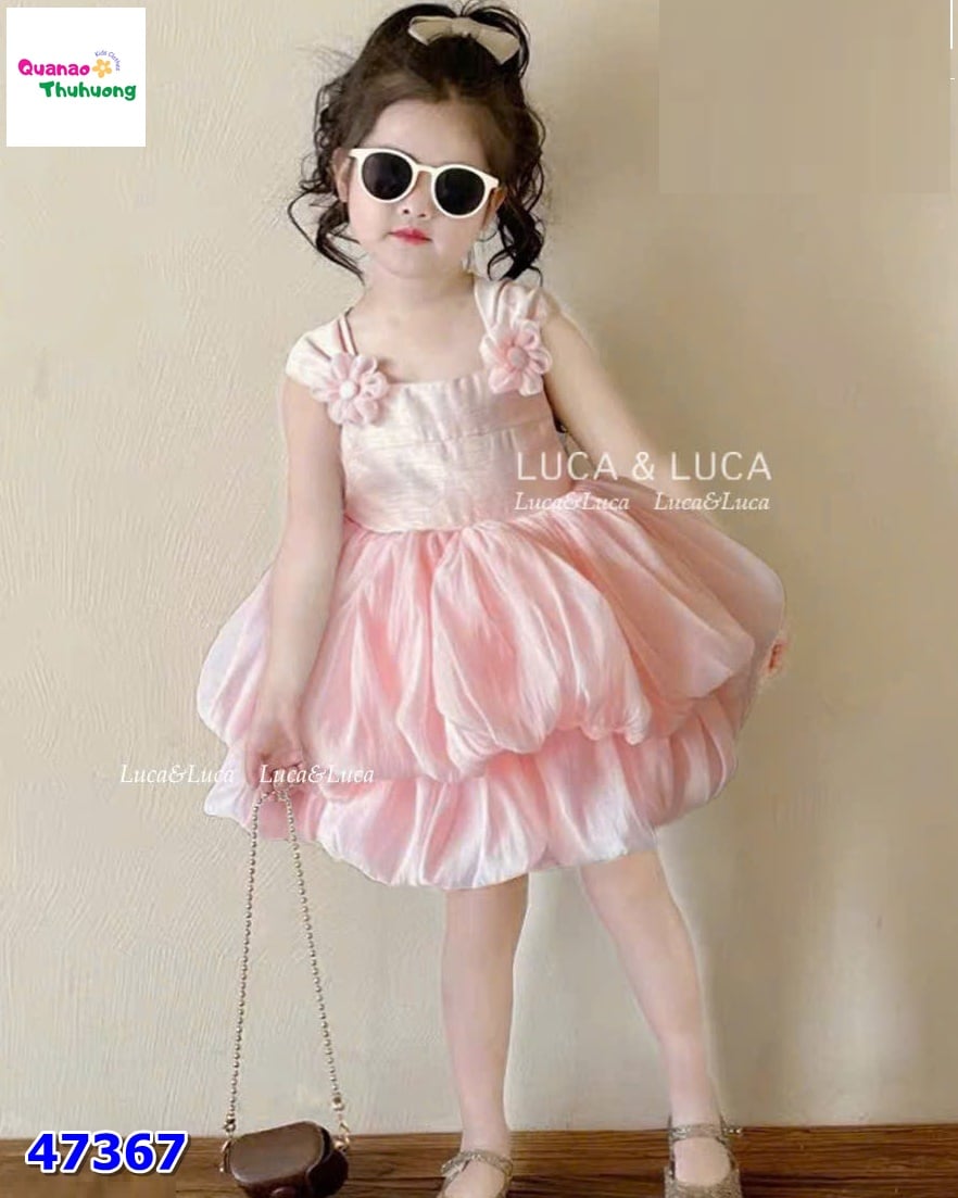 Đầm Luca hồng váy bí 2 tầng
