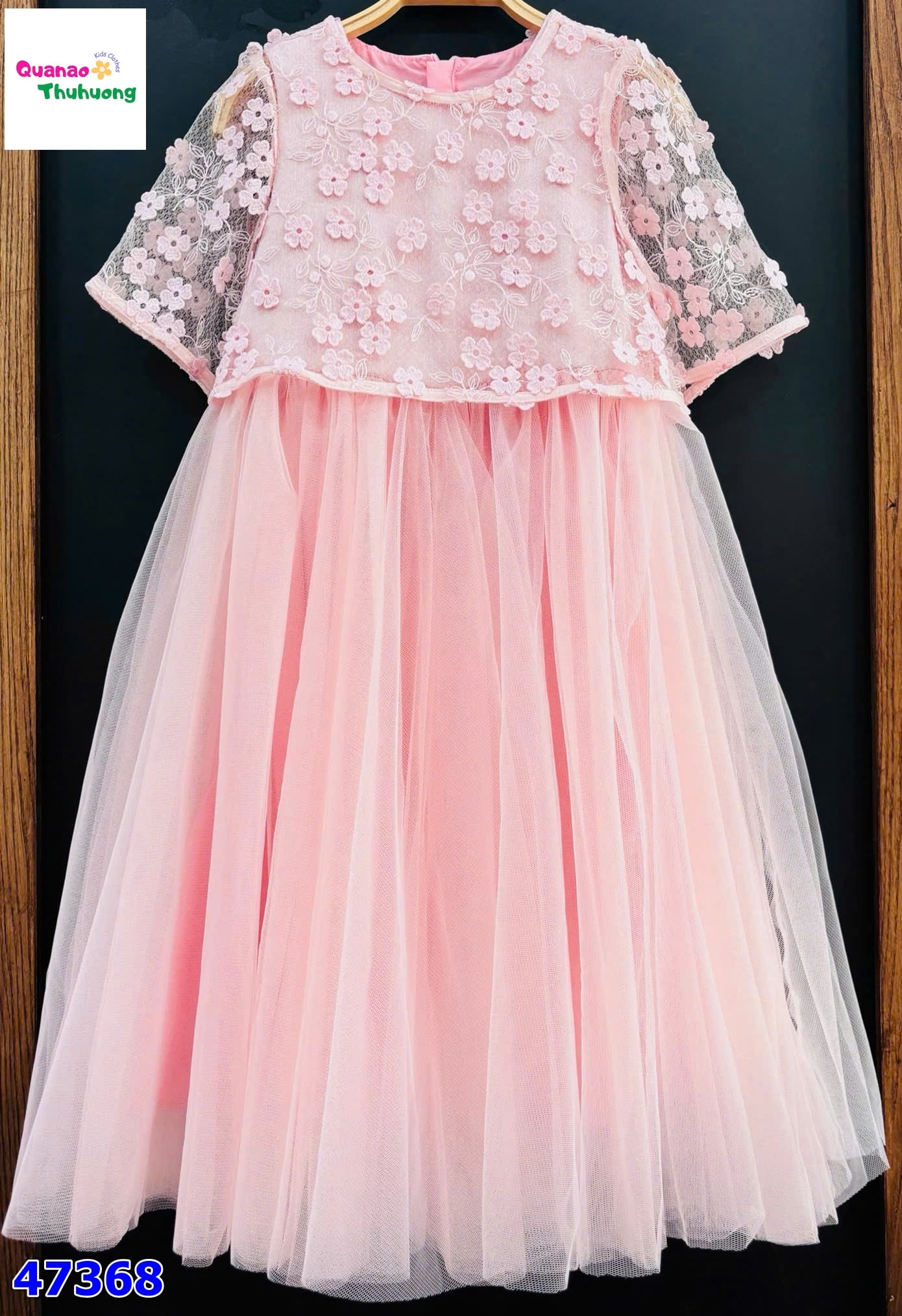 Đầm Permit 2 lớp hồng ren hoa