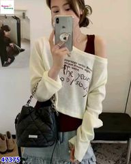 Set 2 áo lệch vai the year trắng