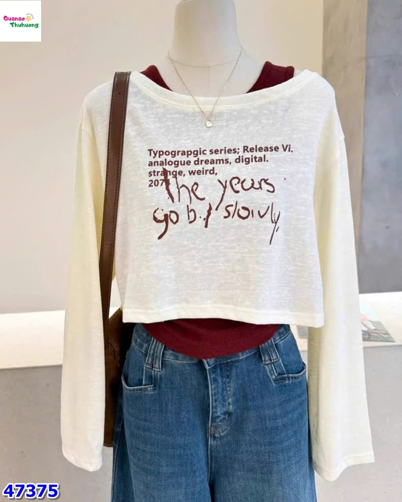 Set 2 áo lệch vai the year trắng