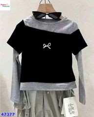 Áo dài tay đen xám nơ