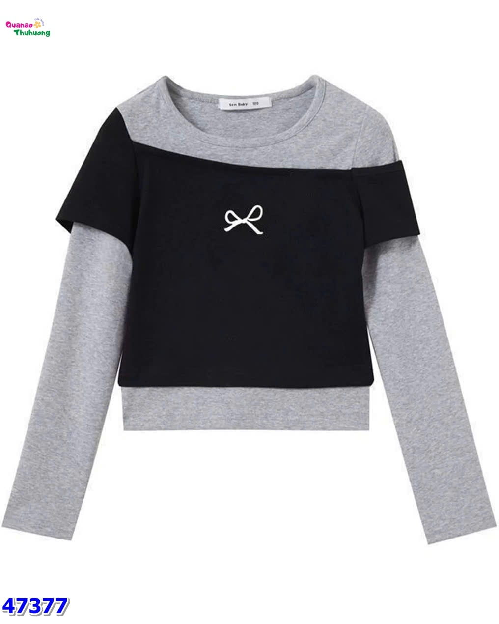 Áo dài tay đen xám nơ