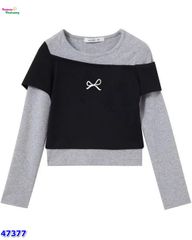 Áo dài tay đen xám nơ