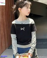 Áo dài tay đen xám nơ