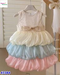 Đầm tiêc kem tầng màu sắc