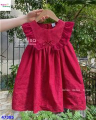Đầm MLS đỏ viền ren đính nơ