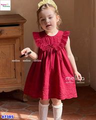 Đầm MLS đỏ viền ren đính nơ