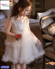 Đầm kem đính cườm nơ