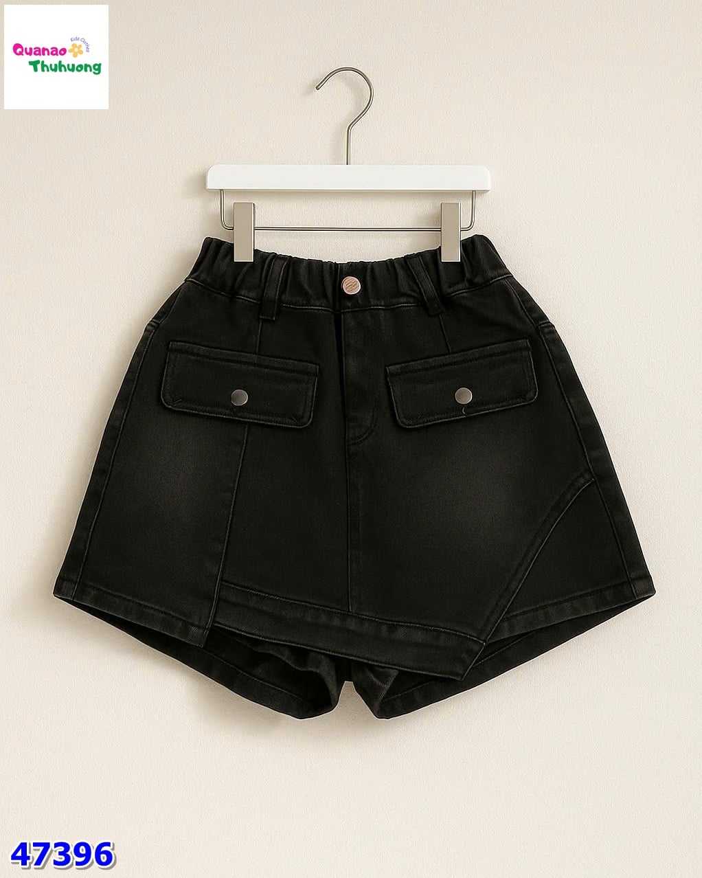 Chân váy jean Syci đen tà cắt