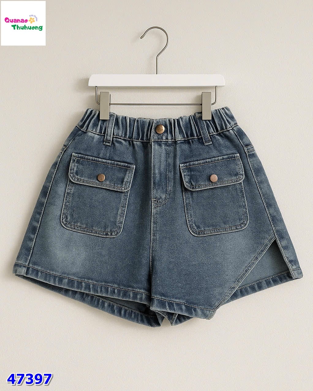 Chân váy jean Syci xanh tà cắt