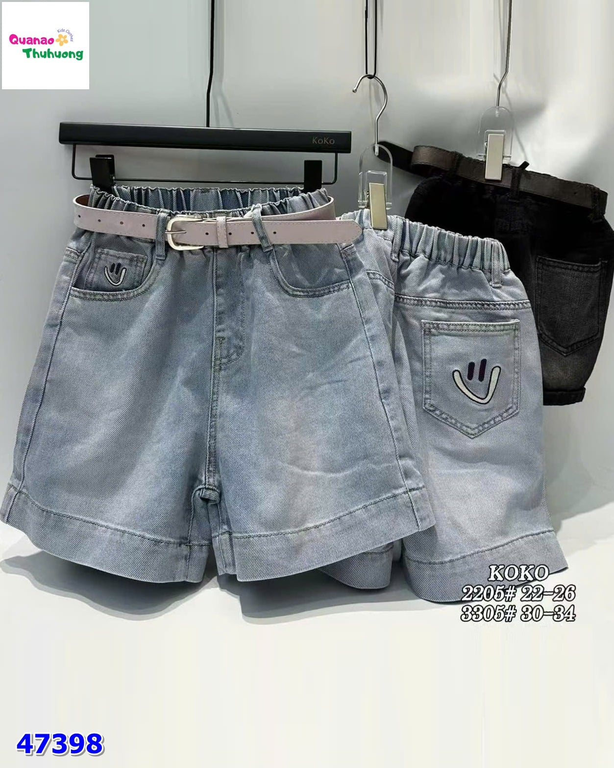 Quần short jean Disi xanh túi Smile