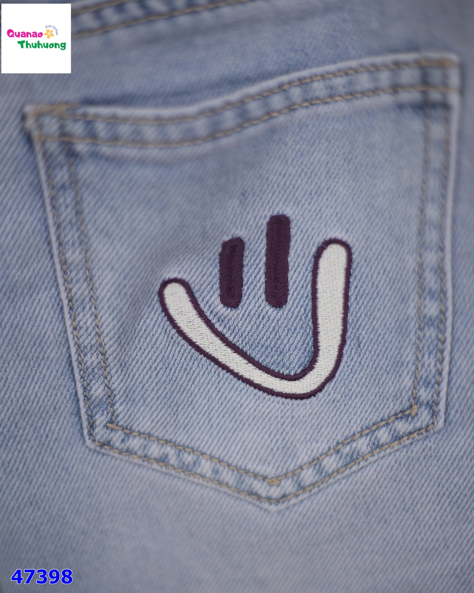 Quần short jean Disi xanh túi Smile