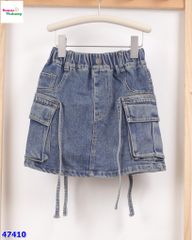 Chân váy jean Syci túi hộp đính dây