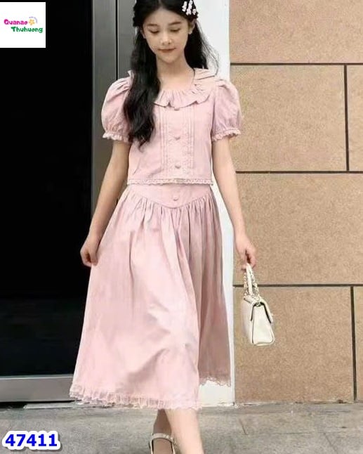 Set váy XXY hồng viền ren