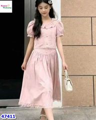 Set váy XXY hồng viền ren