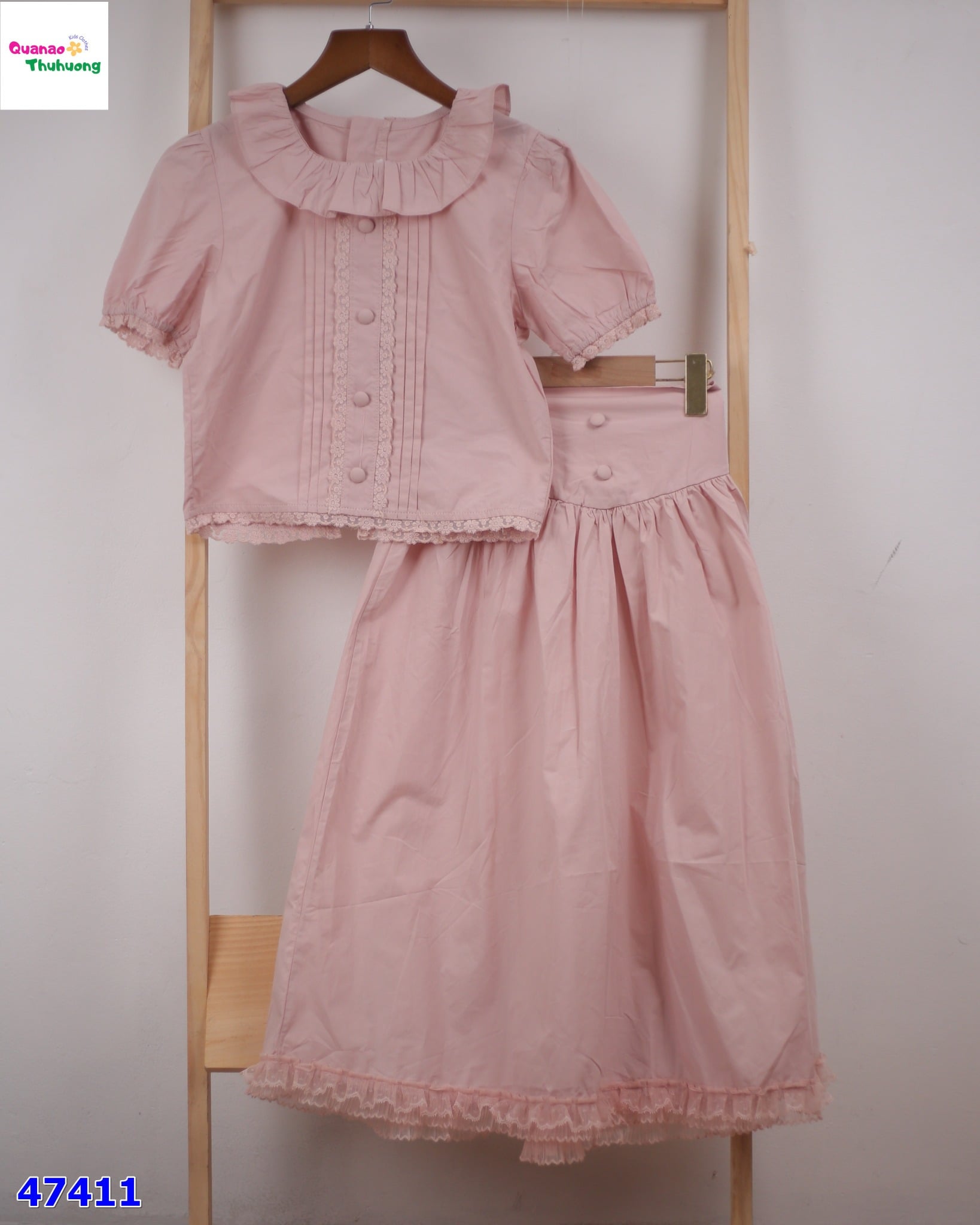 Set váy XXY hồng viền ren