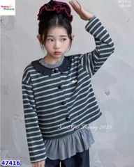 Set 3 món: Cadigan sọc xám, quần xanh