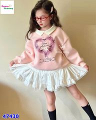 Set váy J&J polo hồng trái tim