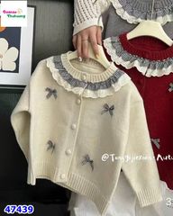 Cardigan len kem nơ caro