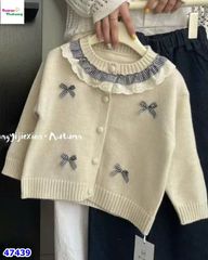 Cardigan len kem nơ caro