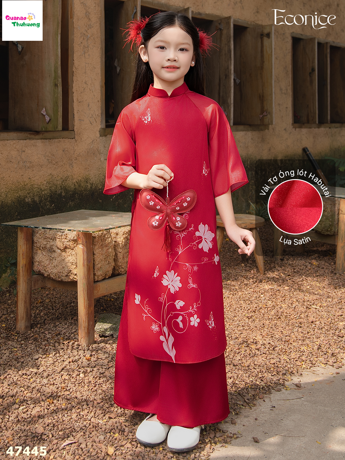 Áo dài Econice đỏ Hiên Hoa