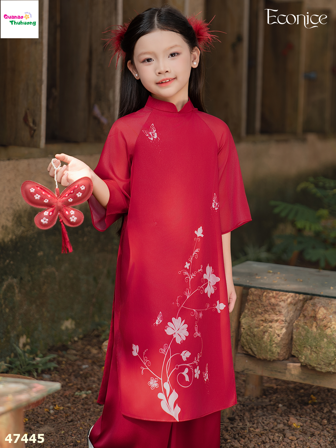 Áo dài Econice đỏ Hiên Hoa