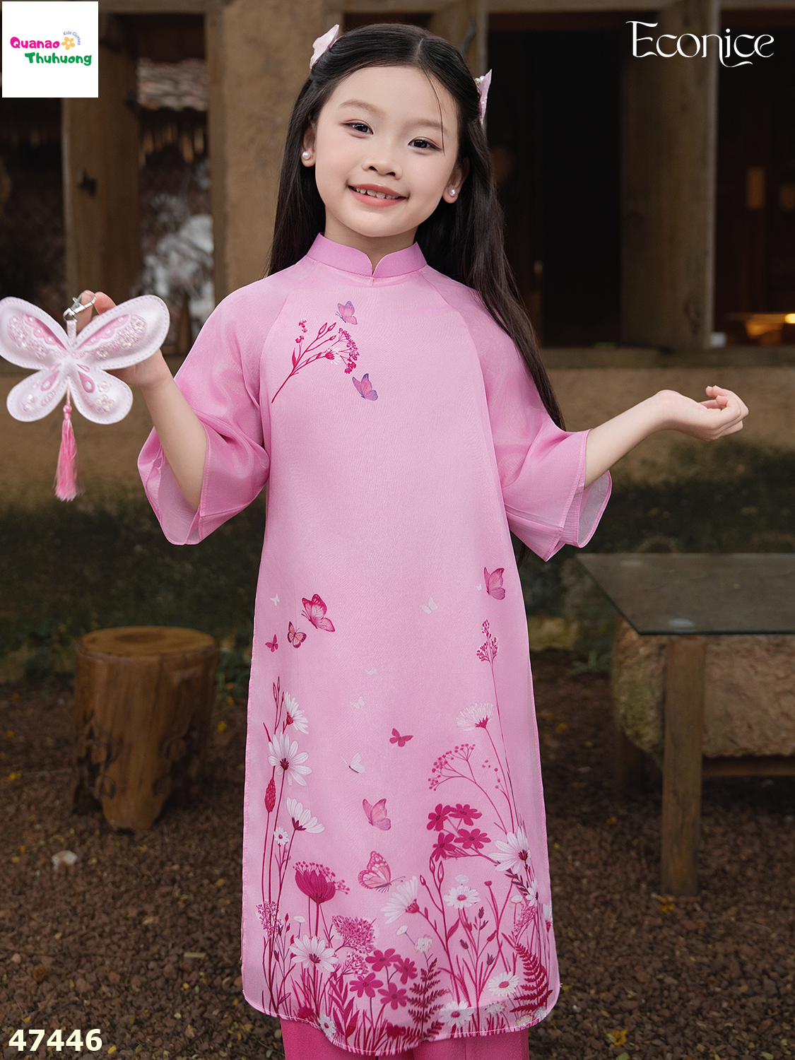Áo dài Econice hồng đậm Nguyệt Vy