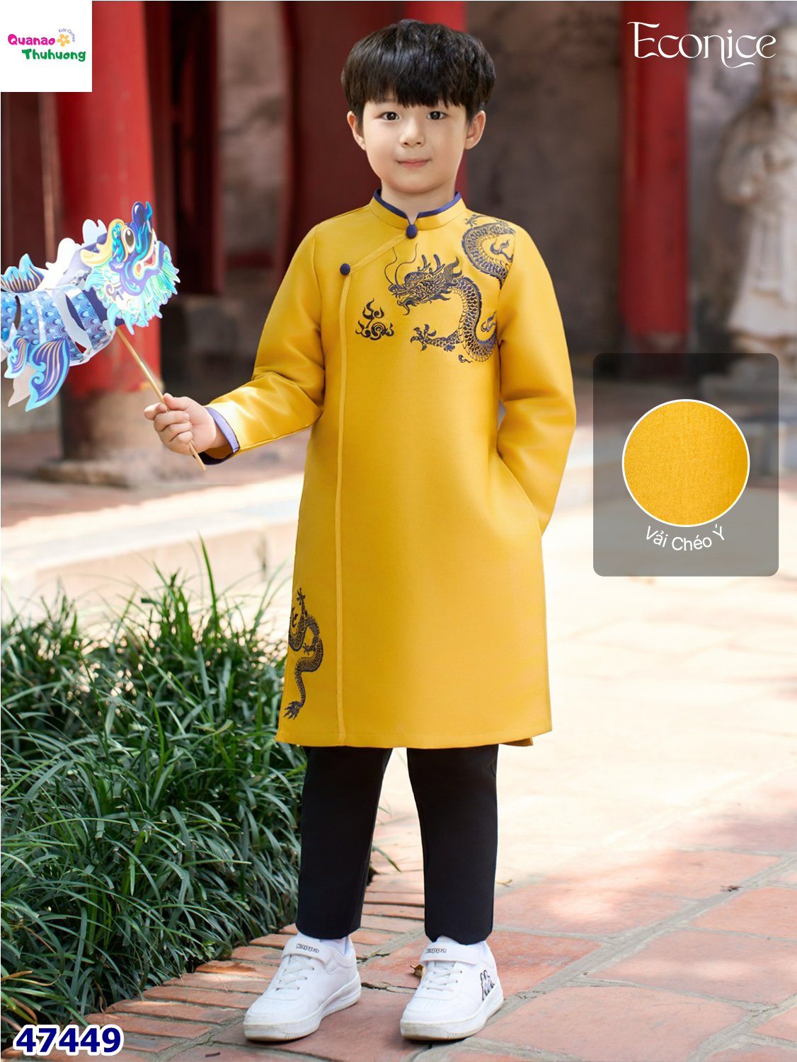 Áo dài Econice vàng rồng Việt Hoàng