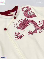 Áo dài Econice trắng rồng Thiên Long