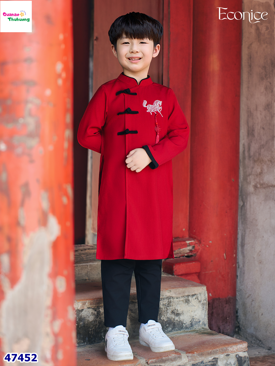 Áo dài Econice đỏ ngựa Bảo Minh