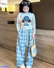 Set Melisa xám mũ xanh, quần caro xanh