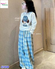 Set Melisa xám mũ xanh, quần caro xanh