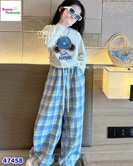 Set Melisa xám mũ xanh, quần caro xanh