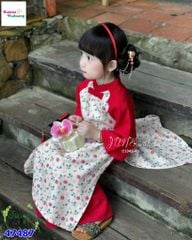 Áo dài Tết June đỏ hoa nhí