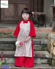 Áo dài Tết June đỏ hoa nhí